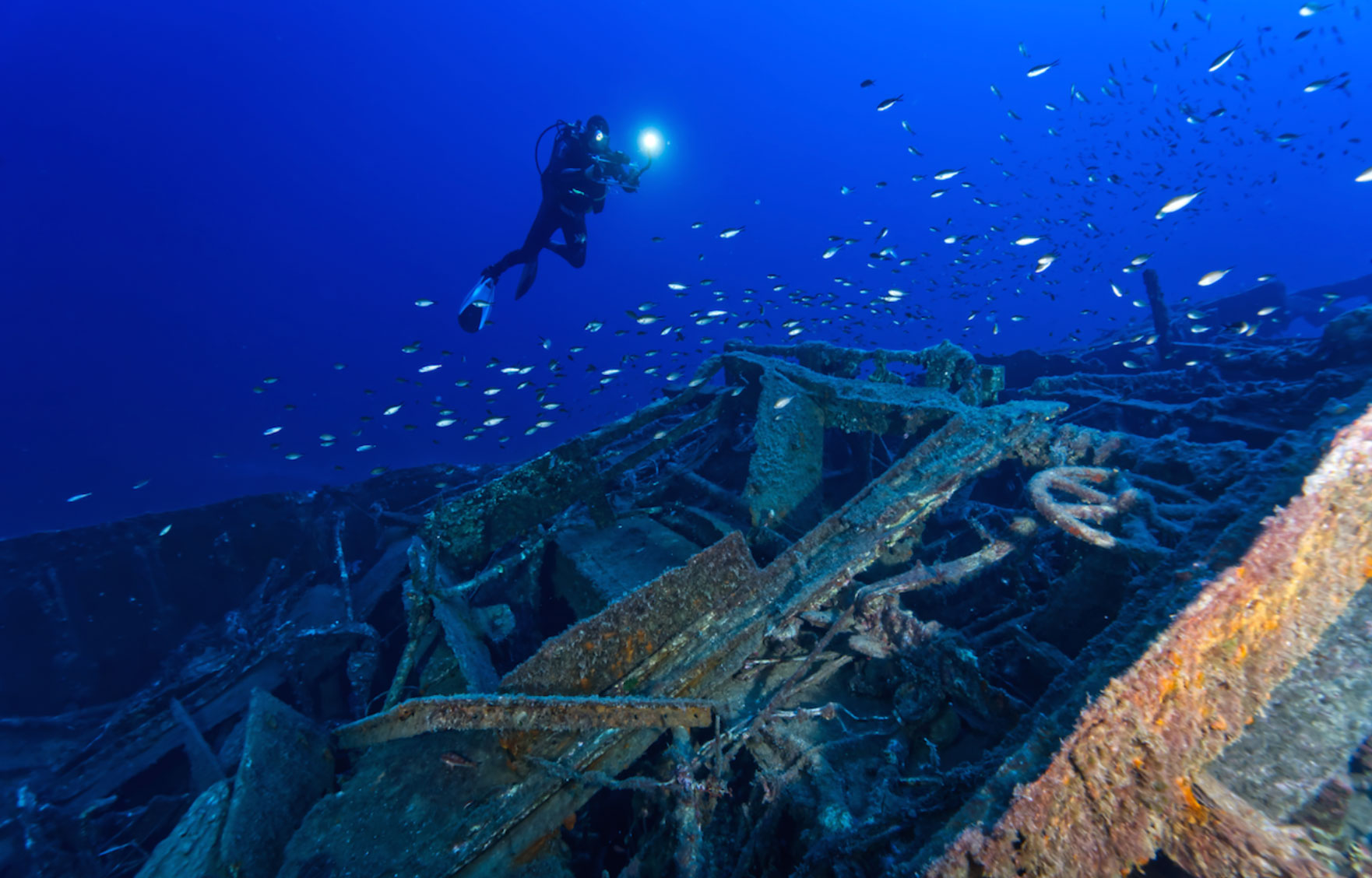 underwater videographer filming on the Hellespont wreck